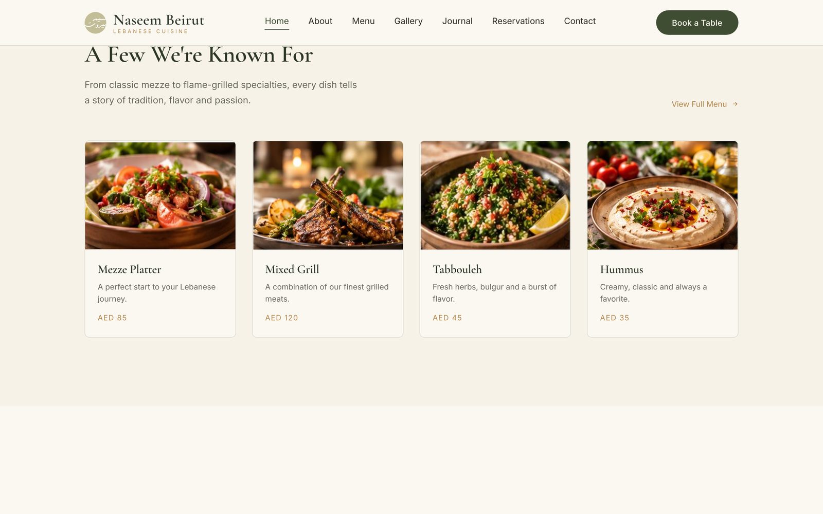 Signature dishes