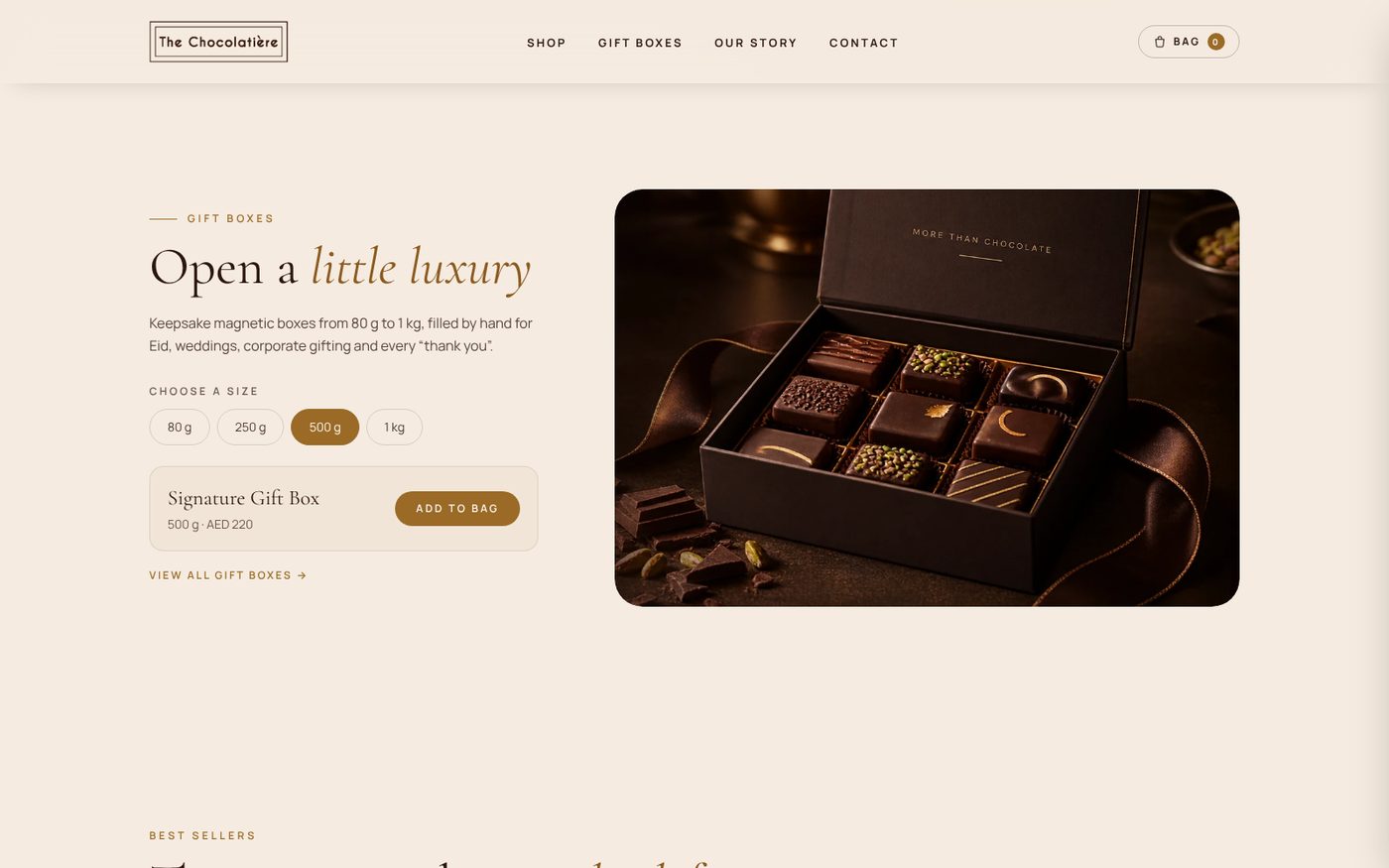 Gift boxes with a size picker
